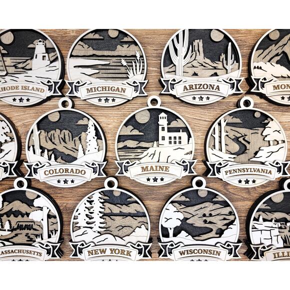 Discover AMERICA State Ornaments Wooden USA State Pride Christmas Gift - Picture 1 of 7